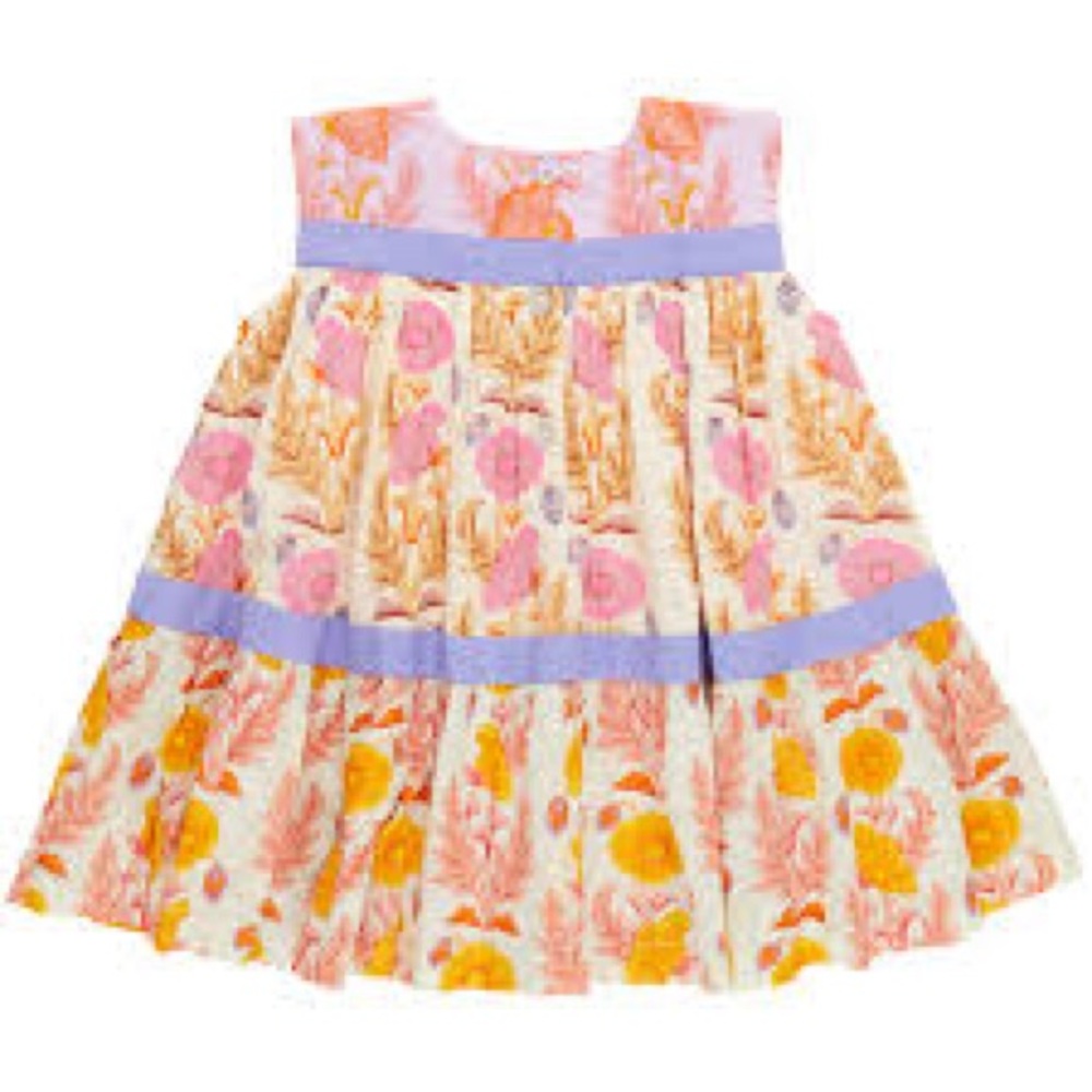 Pink Chicken Floral Dress with Purple Accents (fits more like a 2T)